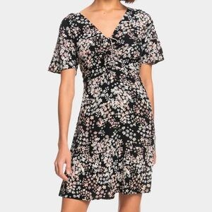 Roxy Black Floral Ruched Dress
